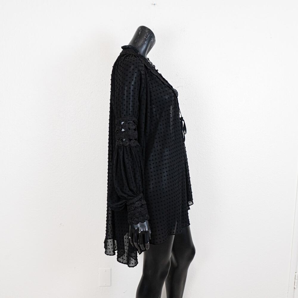 SHONA JOY Black swiss dot sheer Mini Dress Lace trim size 8 US - Picture 4 of 11